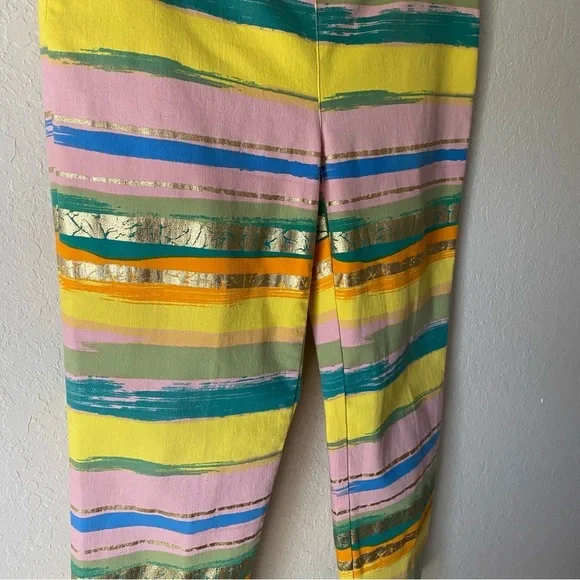 Moschino | Women's Y2K 2000s Colorful Stripe Metallic Capri Pants Size US 10 - Picture 2 of 7